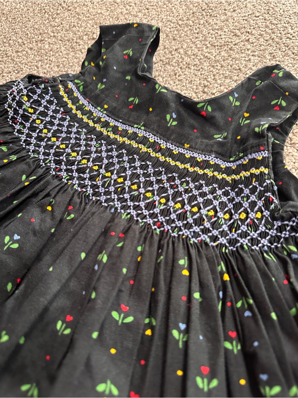 VTG handmade deep navy floral dress, est. 2T